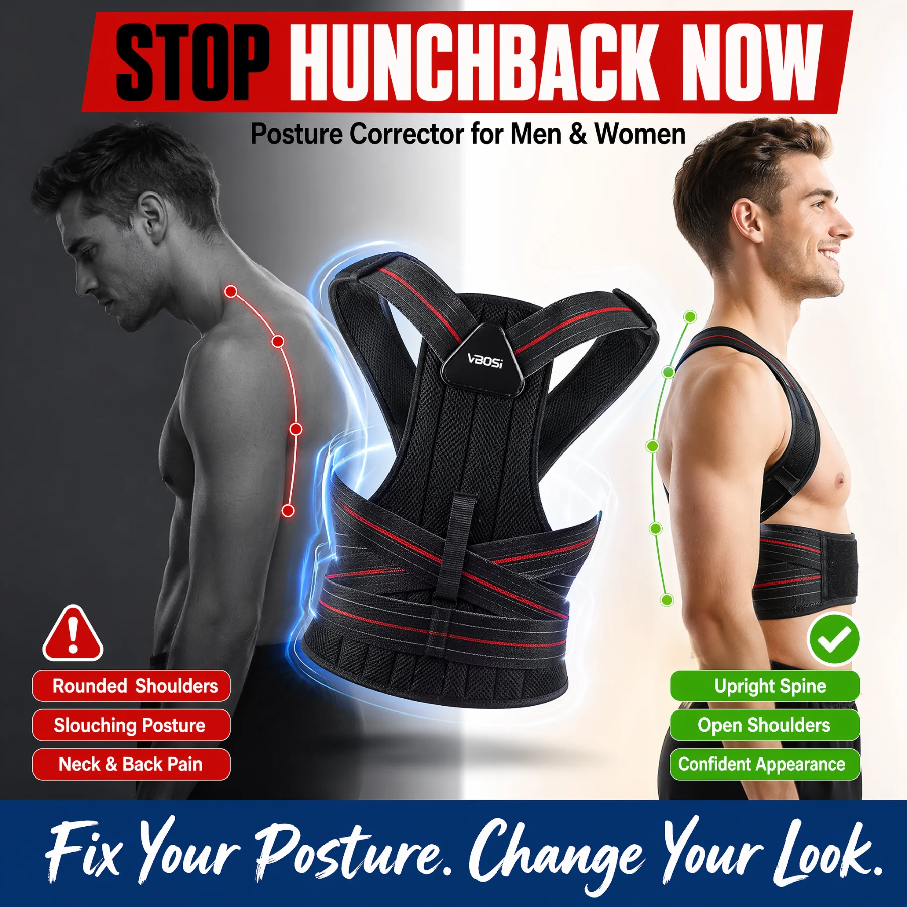 Posture Corrector Back - Rückenhaltungskorrektur-Gurt Verstellbarer Schulterstützgürtel für Männer und